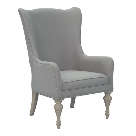 Upholstered Wing Back Host Chair in Gray Fabric